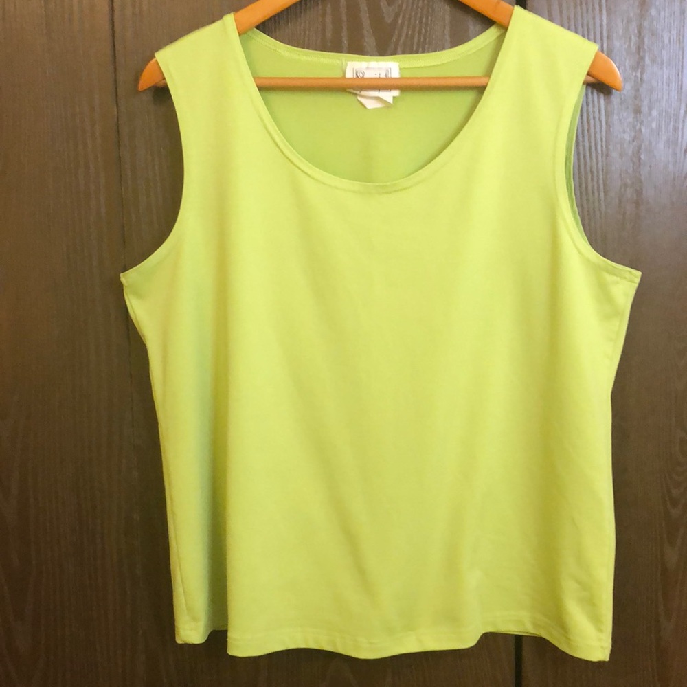 SCRIPT TANK TOP - SIZE L PETITE - LIME GREEN 10% SPANDEX STRETCHY COOL - #187